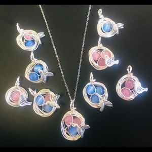 Bird or Hummingbird Pink or Blue Nest necklace